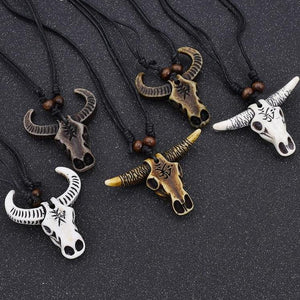 Bull skull head necklace front