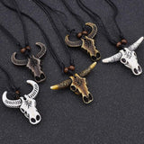 Bull skull head necklace front