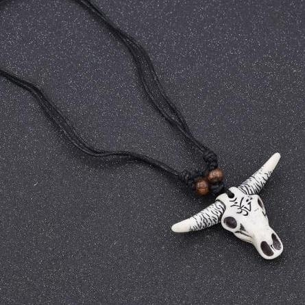 Bull skull head necklace front