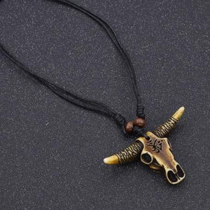 African Tribal Bull Head Skull Amulet Pendant Necklace