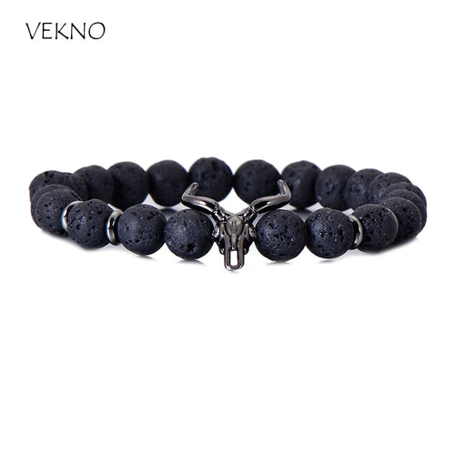 Black Lava Stone Elastic Strand Skull Bead Bracelets