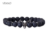 Black Lava Stone Elastic Strand Skull Bead Bracelets