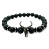 Bull Skull and Crown Mens Lava Stone Bracelets