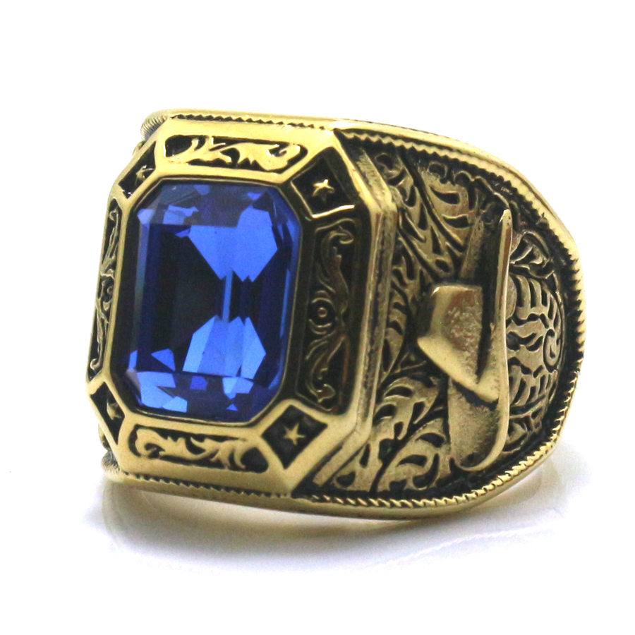 Mens Stainless Golden West Cowboy Stone Ring
