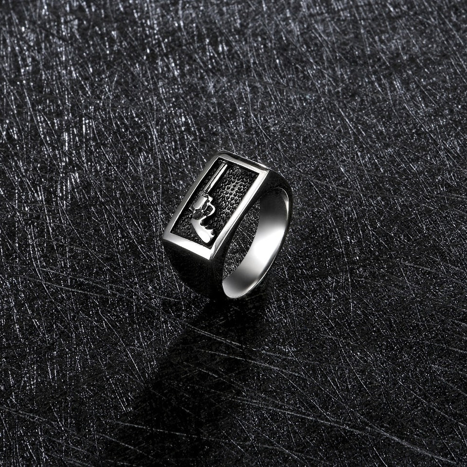 Stainless Steel Cool Silver Cowboy Ring For Men