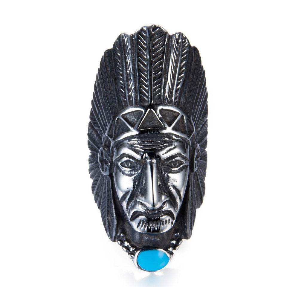 Mens Stainless Steel Native American Indian Ring