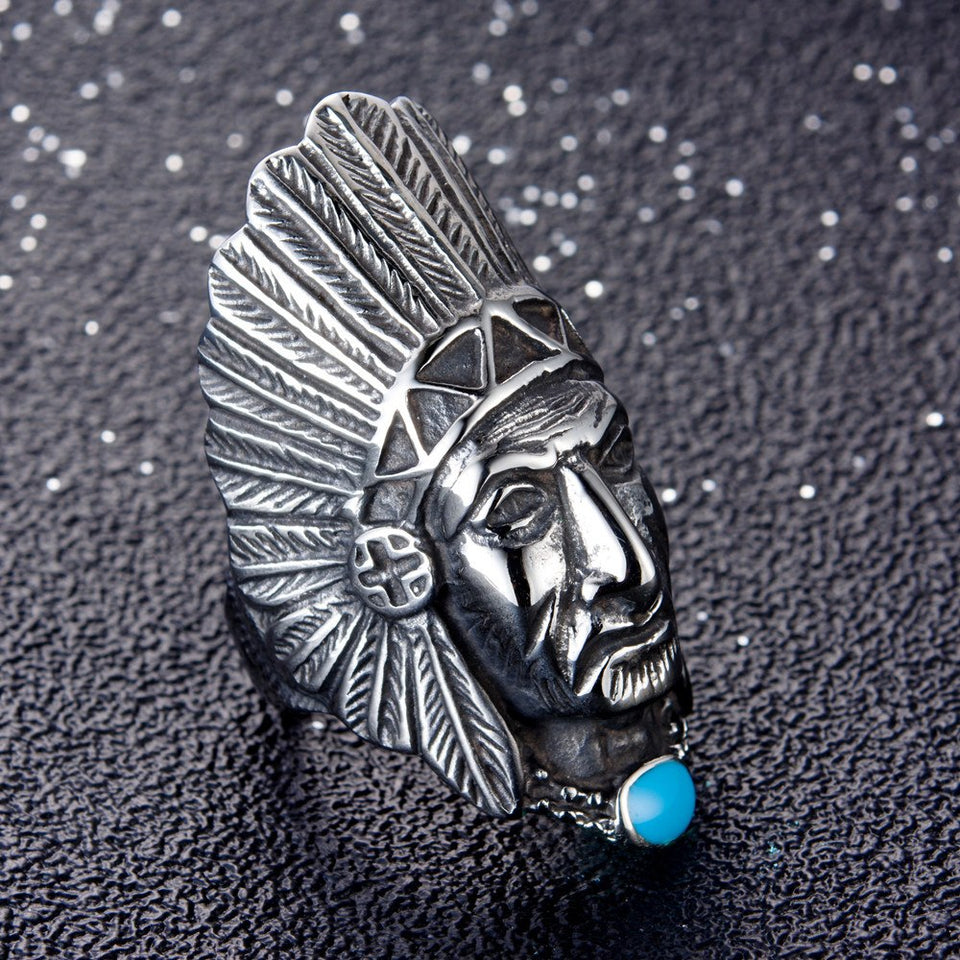 Mens Stainless Steel Native American Indian Ring