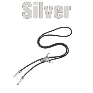 Silver Bull skull head bolo tie front