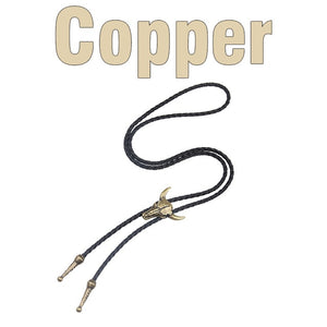 Copper Bull skull head bolo tie front