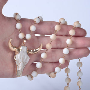 Head Long Sweater Crystal Bead Skull Pendant Strand Necklace