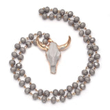 Head Long Sweater Crystal Bead Skull Pendant Strand Necklace