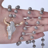 Head Long Sweater Crystal Bead Skull Pendant Strand Necklace