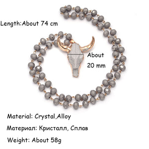 Head Long Sweater Crystal Bead Skull Pendant Strand Necklace
