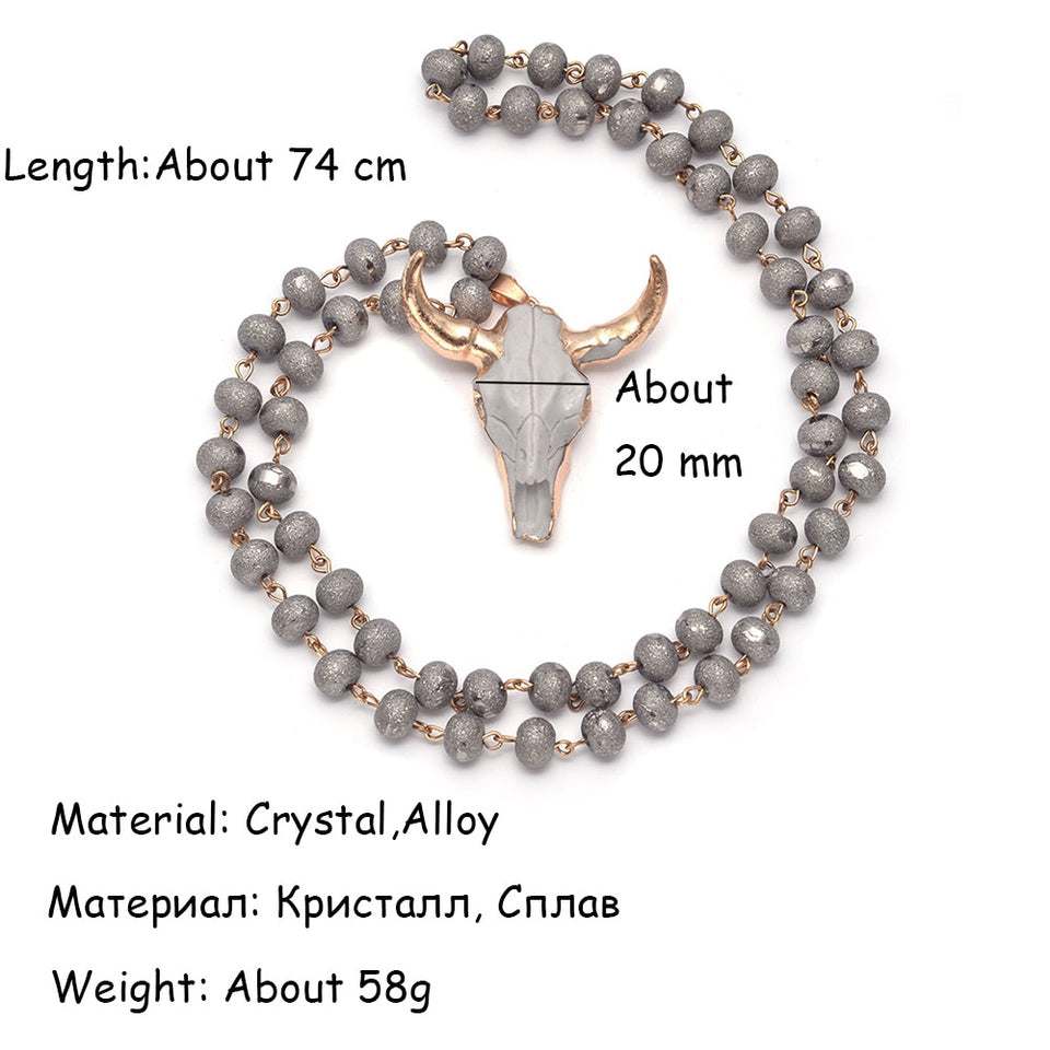 Head Long Sweater Crystal Bead Skull Pendant Strand Necklace