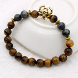 Gold-color Tiger-eye and Loose Moon Stone Bull Head Beaded Bracelet