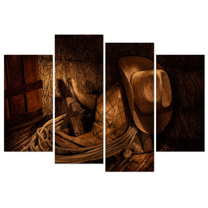 4 Pieces Retro Canvas Prints American West Rodeo Cowboy Wall Art