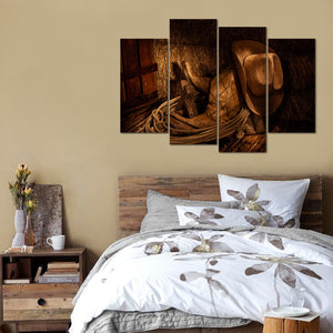 4 Pieces Retro Canvas Prints American West Rodeo Cowboy Wall Art