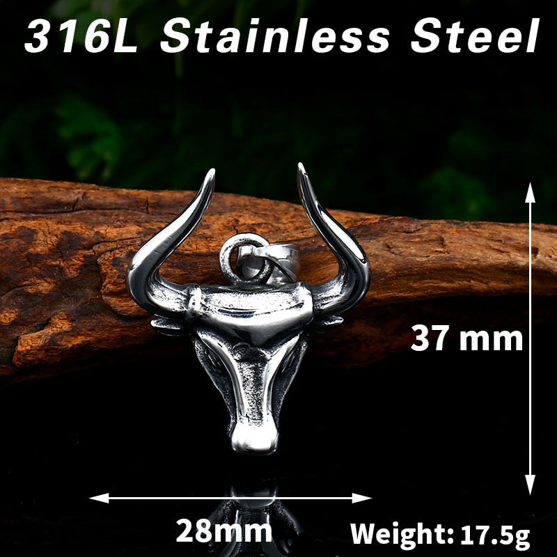 Stainless steel Odin bull head Amulet  Viking necklace