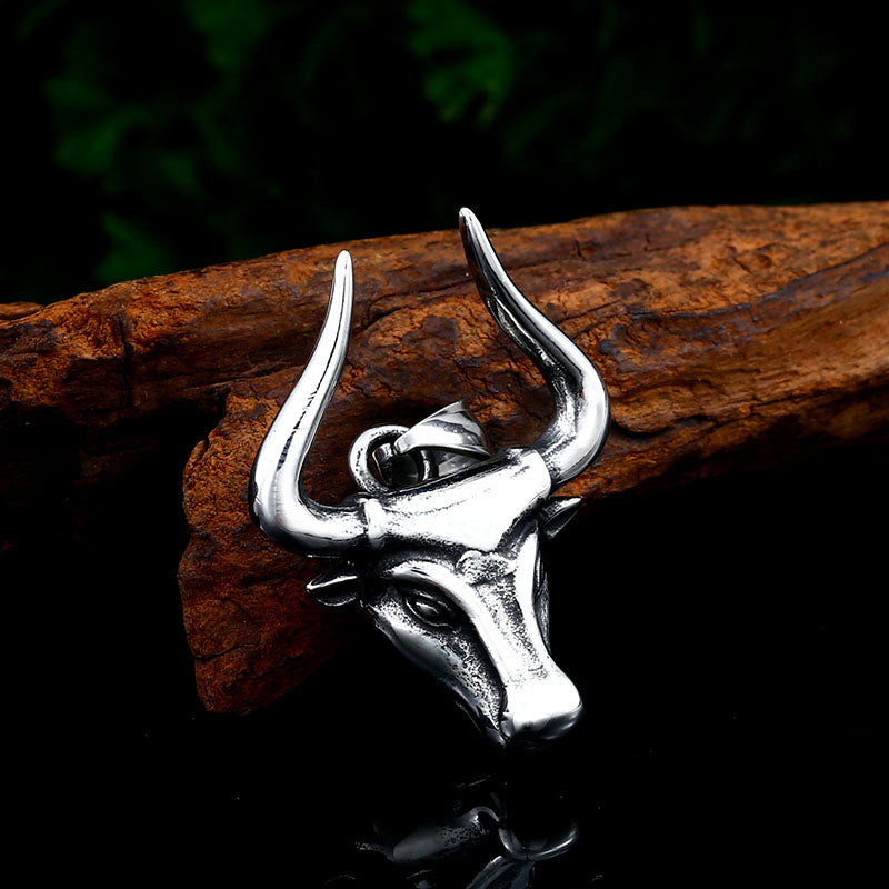 Stainless steel Odin bull head Amulet  Viking necklace