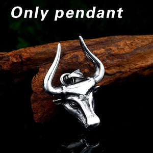 Stainless steel Odin bull head Amulet  Viking necklace