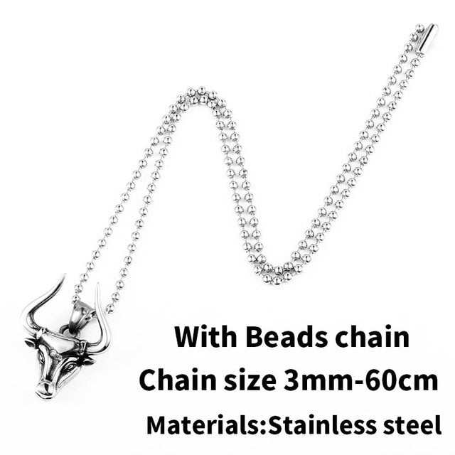 Stainless steel Odin bull head Amulet  Viking necklace