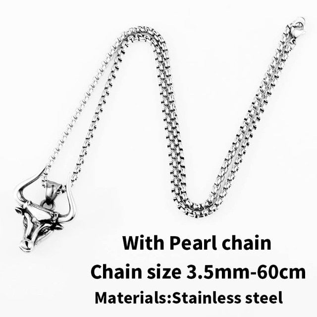 Stainless steel Odin bull head Amulet  Viking necklace