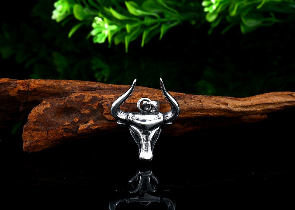 Stainless steel Odin bull head Amulet  Viking necklace