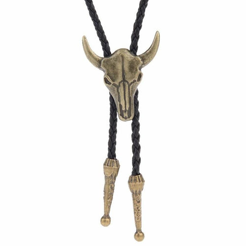 Bull skull head bolo tie front