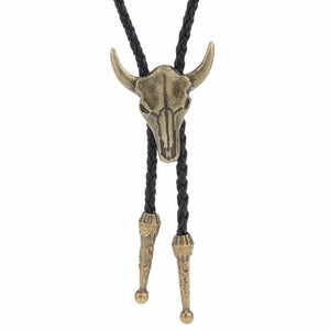 Bull skull head bolo tie front