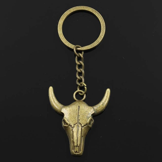 Bull skull head key chain front