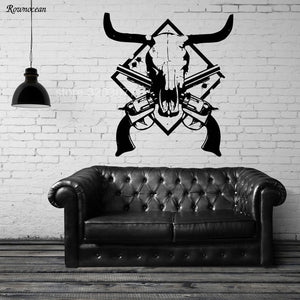 Cow Skull Revolver Vinyl Wall Decal Home Decor