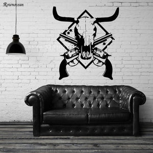 Cow Skull Revolver Vinyl Wall Decal Home Decor
