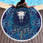 Round Cow skull mandala printed hanging blanket