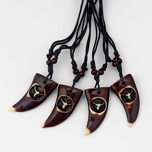 6Pcs Faux Yak Bone Resin Carved  Bull Skull Tooth Pendant Necklace