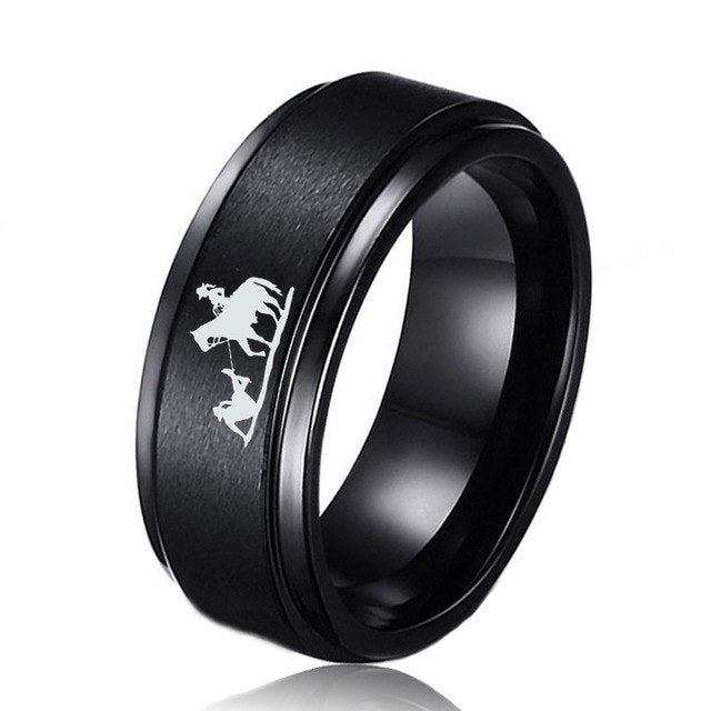 Engraved Western Cowboy Rings for Men 8mm Tungsten