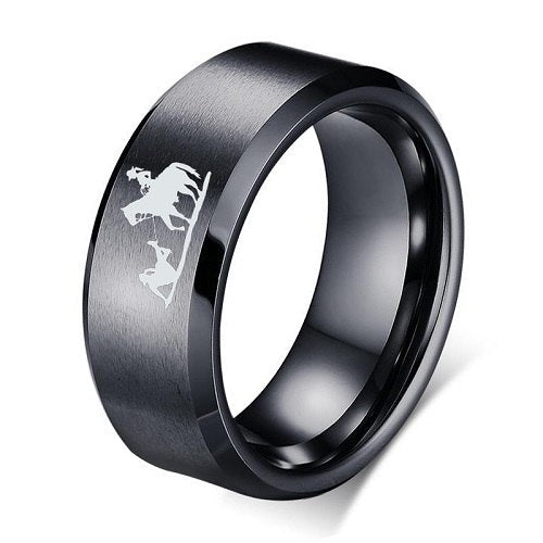 Engraved Western Cowboy Rings for Men 8mm Tungsten