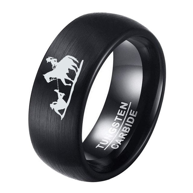 Engraved Western Cowboy Rings for Men 8mm Tungsten