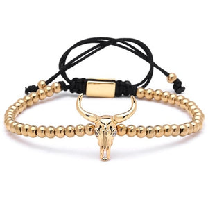 Bull Skull Adjustable Beaded Bracelet