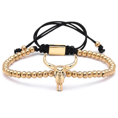 Bull Skull Adjustable Beaded Bracelet