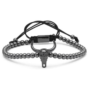 Bull Skull Adjustable Beaded Bracelet
