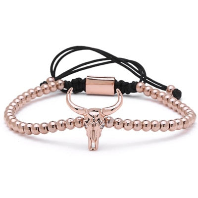 Bull Skull Adjustable Beaded Bracelet