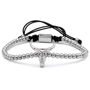 Bull Skull Adjustable Beaded Bracelet
