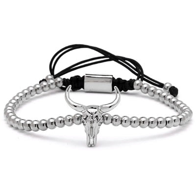 Bull Skull Adjustable Beaded Bracelet