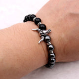 Bull Skull Silver Beaded Hematite/ Black Onyx Stones Bracelets