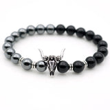 Bull Skull Silver Beaded Hematite/ Black Onyx Stones Bracelets