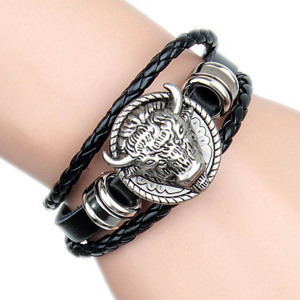 Vintage Buffalo Head Antique Leather Bracelet