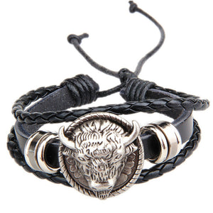 Vintage Buffalo Head Antique Leather Bracelet