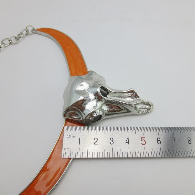 Metal Bull Skull Horn Choker Necklaces