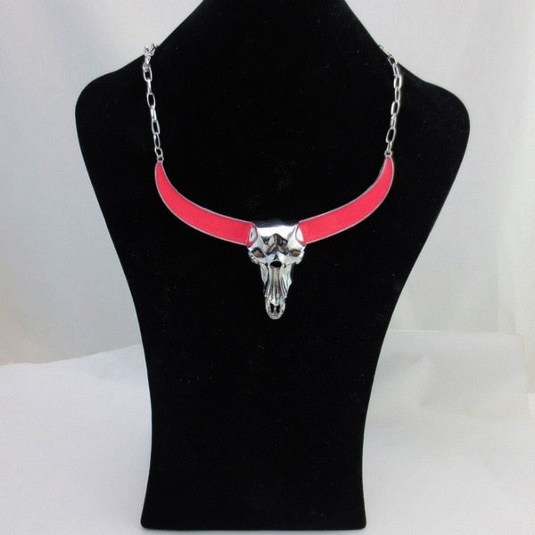 Metal Bull Skull Horn Choker Necklaces